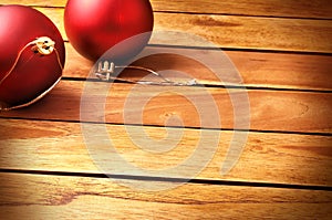 Balls Christmas decoration on a table wooden slats top diagonal