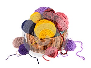Balls colored threads, wool knitting.