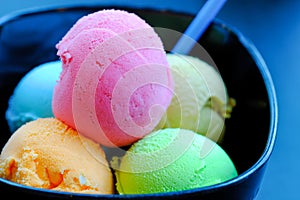 balls of ice cream and sorbet photo