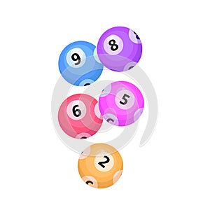 Balls with lotto bingo numbers, lottery numbered balls for keno game, icon flat style. Isolated on a white background
