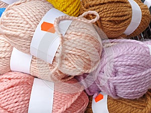 Balls multicolored woolen threads. Background