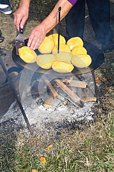 Balls of polenta and cheese in the middle of it, named bulz, a traditional romanian dish