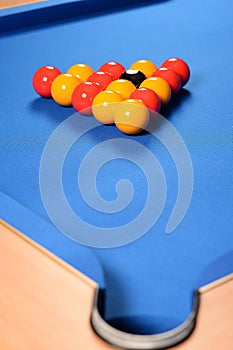 Balls set up on pool table photo