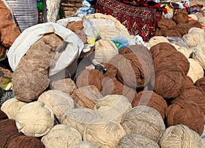 Balls of sheep and camel wool. Turkmenistan. Ashkhabad market