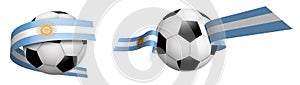 Balls for soccer, classic football in ribbons with colors Argentina flag. Design element for football competitions. Argentina