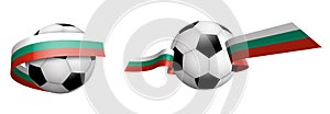 Balls for soccer, classic football in ribbons with colors of Bulgaria flag. Design element for football competitions. Bulgarian