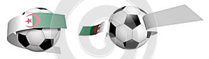 Balls for soccer, classic football in ribbons with colors Flag of algeria. Design element for football competitions. Isolated