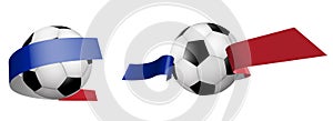 Balls for soccer, classic football in ribbons with colors of French flag. Design element for football competitions. French