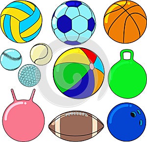 balls sports and recreation football and rugby and soccer, tennis and golf and other things