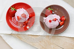 Balls of strawberry ice cream