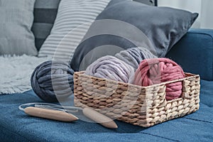 Balls of super chunky merino woolen yarn