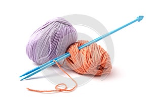 Balls of a yarn knitting spokes