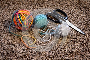 Balls of Yarn and Scissors for Crafts