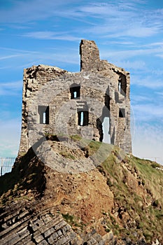 Ballybunion castle ruin on a beautiful rock face