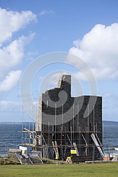 Ballybunion castle surrounded by scafold