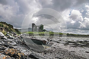 Ballycarbery Castle with old boat