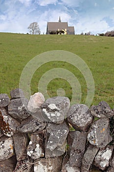 Ballyvaughan old stone wall and church