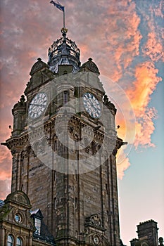 Balmoral Hotel, Edinburgh, Scotland, UK at sunset