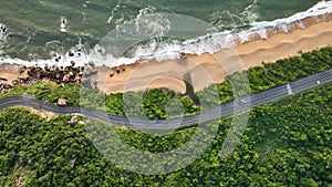 Balneario Camboriu in Santa Catarina. Taquaras Beach and Laranjeiras Beach. Aerial view in landscape. Brazil.