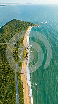 Balneario Camboriu in Santa Catarina. Taquaras Beach and Laranjeiras Beach in Balneario Camboriu. Aerial view in landscape