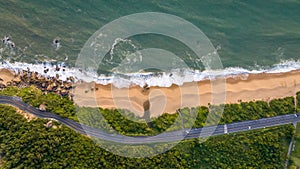 Balneario Camboriu in Santa Catarina. Taquaras Beach and Laranjeiras Beach in Balneario Camboriu. Aerial view in landscape