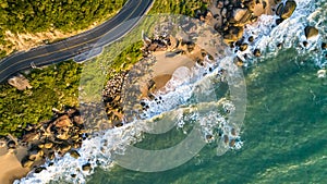 Balneario Camboriu in Santa Catarina. Taquaras Beach and Laranjeiras Beach in Balneario Camboriu. Aerial view in landscape