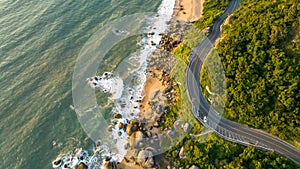 Balneario Camboriu in Santa Catarina. Taquaras Beach and Laranjeiras Beach in Balneario Camboriu. Aerial view in landscape