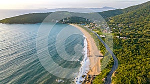 Balneario Camboriu in Santa Catarina. Taquaras Beach and Laranjeiras Beach in Balneario Camboriu. Aerial view in landscape