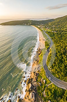 Balneario Camboriu in Santa Catarina. Taquaras Beach and Laranjeiras Beach in Balneario Camboriu. Aerial view in landscape