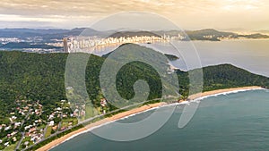 Balneario Camboriu in Santa Catarina. Taquaras Beach and Laranjeiras Beach in Balneario Camboriu. Aerial view in landscape