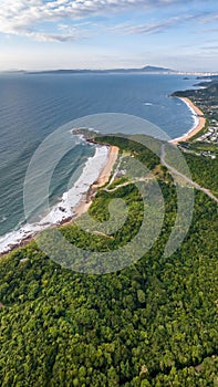 Balneario Camboriu in Santa Catarina. Taquaras Beach and Laranjeiras Beach in Balneario Camboriu. Aerial view in landscape