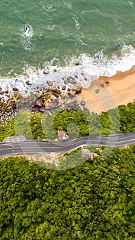 Balneario Camboriu in Santa Catarina. Taquaras Beach and Laranjeiras Beach in Balneario Camboriu. Aerial view in landscape