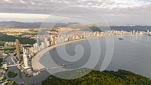 Balneario Camboriu in Santa Catarina. Taquaras Beach and Laranjeiras Beach in Balneario Camboriu. Aerial view in landscape