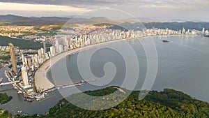 Balneario Camboriu in Santa Catarina. Taquaras Beach and Laranjeiras Beach in Balneario Camboriu. Aerial view in landscape