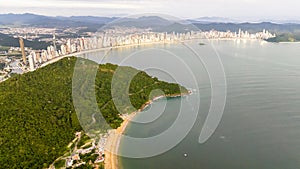 Balneario Camboriu in Santa Catarina. Taquaras Beach and Laranjeiras Beach in Balneario Camboriu. Aerial view in landscape