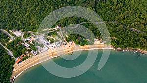 Balneario Camboriu in Santa Catarina. Taquaras Beach and Laranjeiras Beach in Balneario Camboriu. Aerial view in landscape