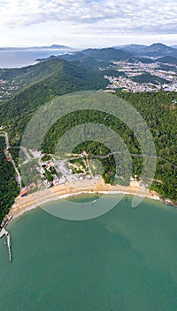 Balneario Camboriu in Santa Catarina. Taquaras Beach and Laranjeiras Beach in Balneario Camboriu. Aerial view in landscape