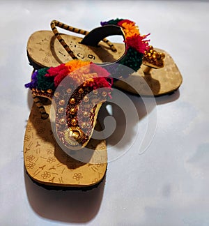 Balochi traditional handmade multishade sandals,kids embroidered fancy slipper