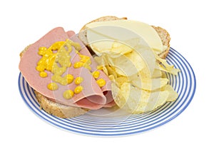 Baloney and cheese sandwich with chips