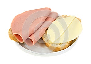 Baloney and provolone cheese sandwich