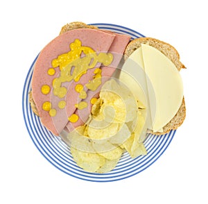 Baloney sandwich with chips and cheese