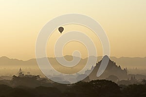 Baloons over Bagan temples in Myanmar (Burma)