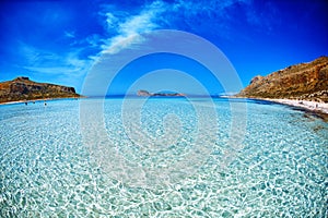 Balos beach, Crete. sand under water and blue sky