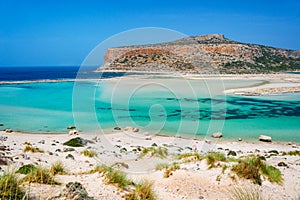 Balos beach and Gramvousa island near Kissamos in Crete Greece
