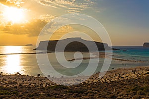 Balos beach and lagoon during sunset, Chania prefecture, West Crete, Greece