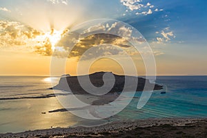 Balos beach and lagoon during sunset, Chania prefecture, West Crete, Greece