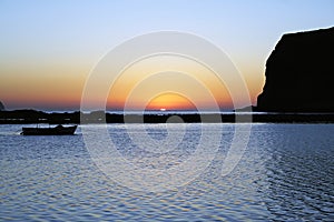 Balos beach silhouette at sunset, Crete, Greece