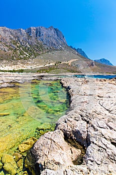 Balos beach. View from Gramvousa Island, Crete in Greece.Magical turquoise waters, lagoons, beaches