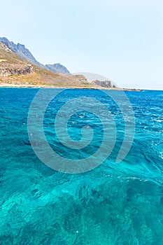 Balos beach. View from Gramvousa Island, Crete in Greece.Magical turquoise waters, lagoons, beaches