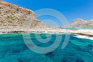 Balos beach. View from Gramvousa Island, Crete in Greece.Magical turquoise waters, lagoons, beaches